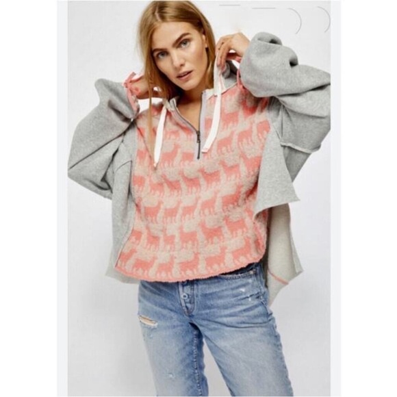 Free People Tops - Free People Alpaca My‎ Bags Hoodie Sweatshirt Hi Lo Oversize Gray/Pink Medium